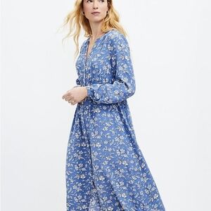 LOFT Floral Blue Midi Shirt-Dress